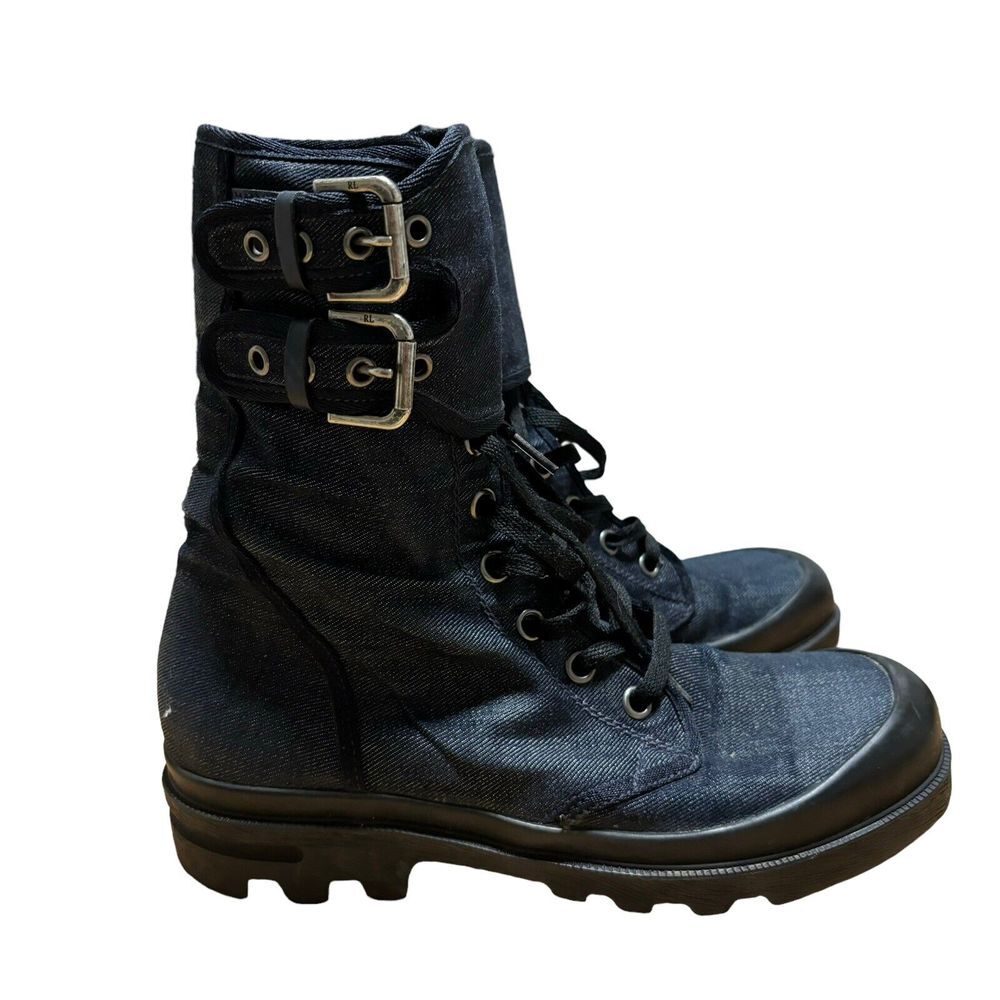 RALPH LAUREN COLLECTION Buckle Lace-up Boot Denim Made In Italy Size 7 D - Picture 3 of 7